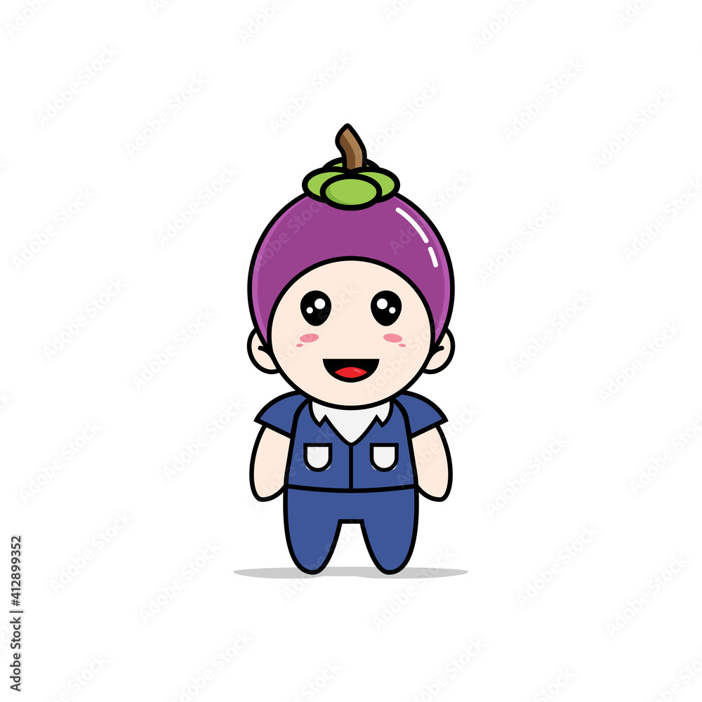 Cute men character wearing mangosteen costume. Cute men character wearing mangosteen costume.