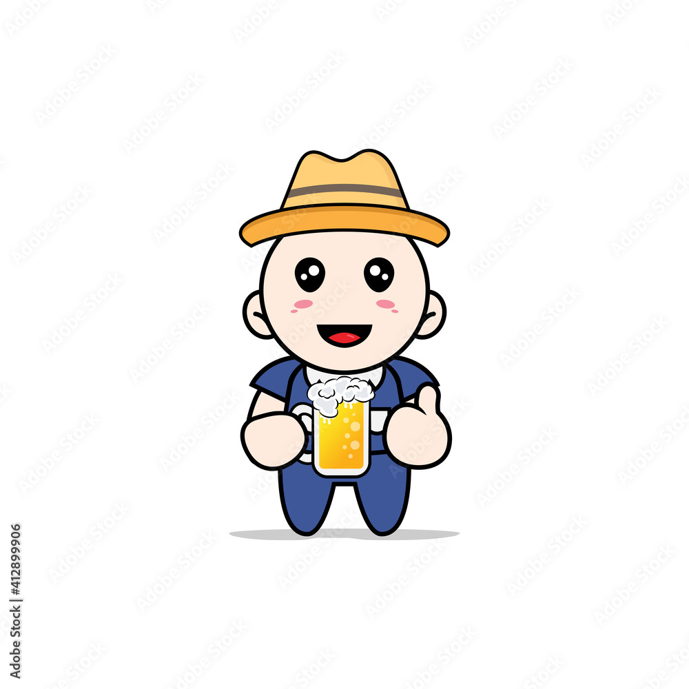 Cute men character holding a glass of beer.