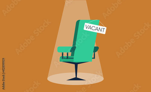 Composition with office chair and a sign vacant. Business hiring concept. Vector illustration.