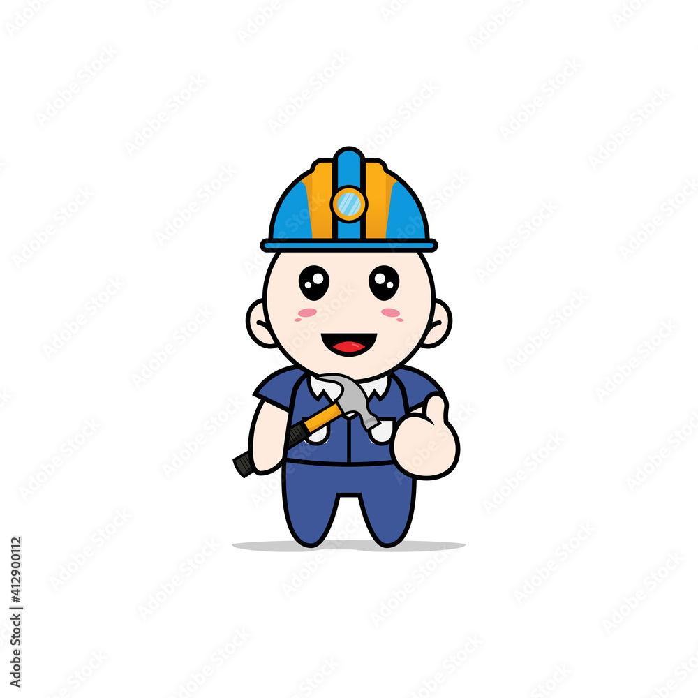 Cute men character wearing builder costume.