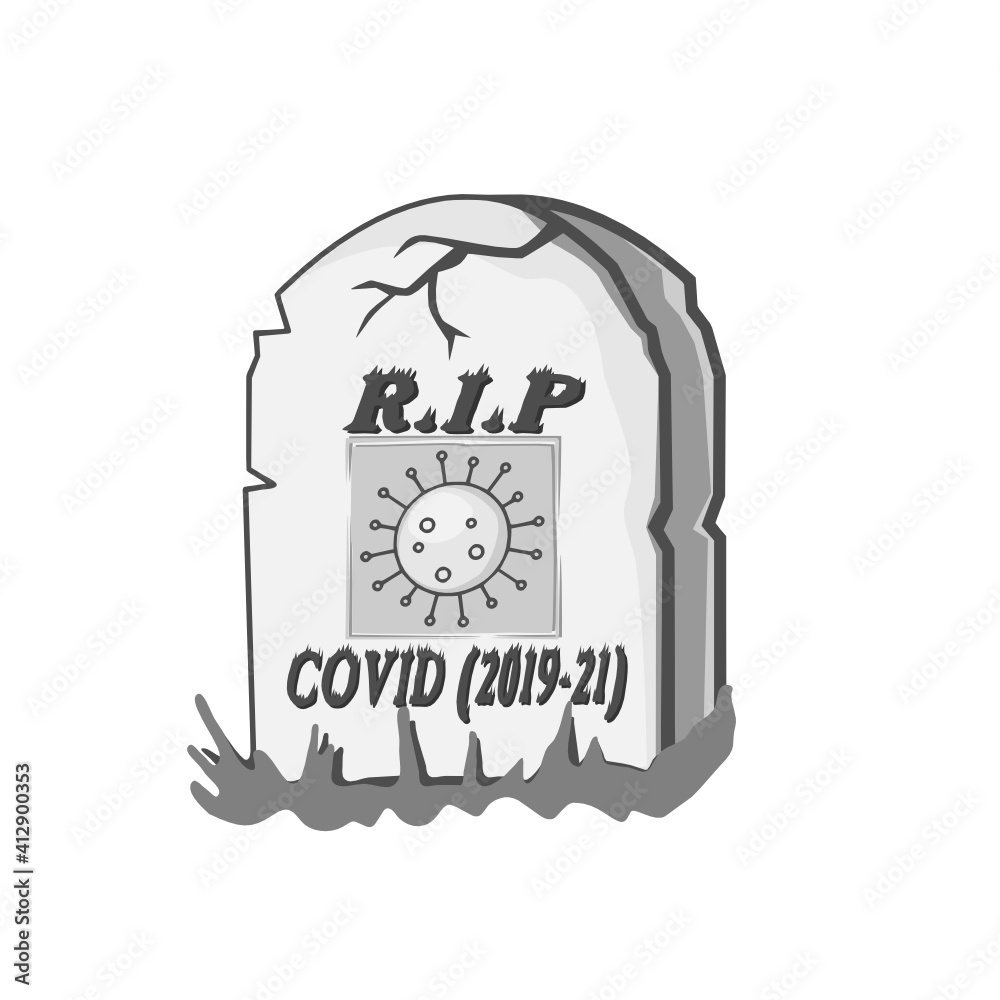 humor illustration with grave of the death of Covid. humor illustration with grave of the death of Covid.