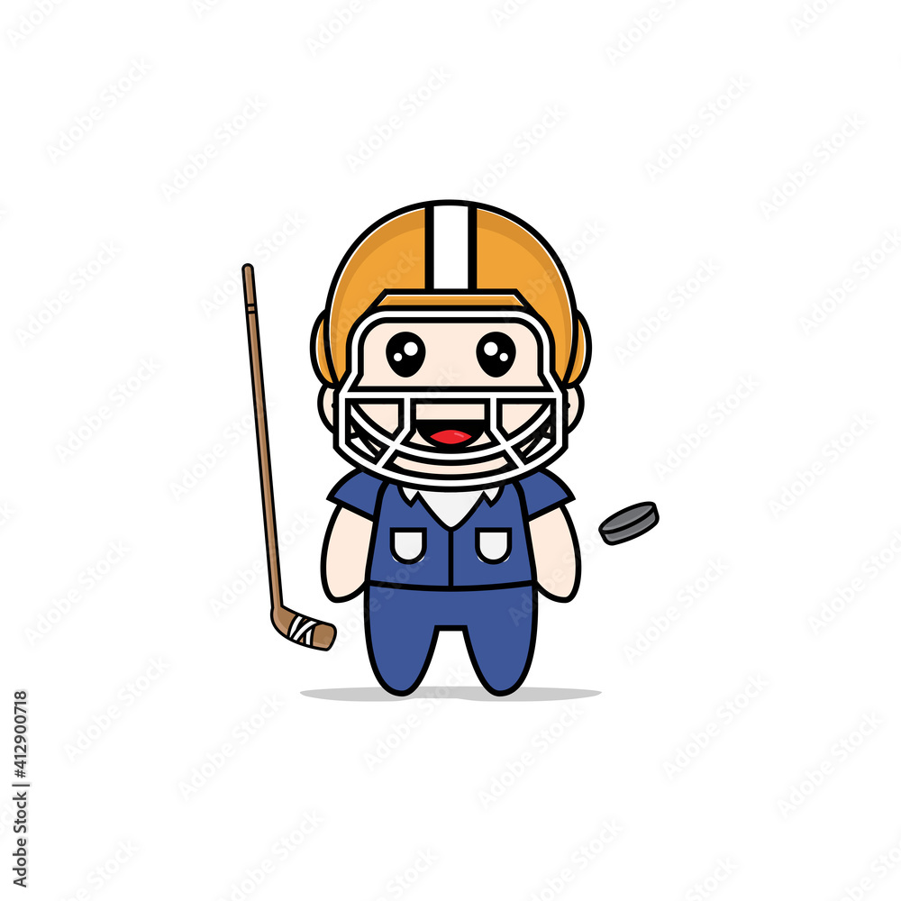 Naklejka premium Cute men character wearing hockey costume.