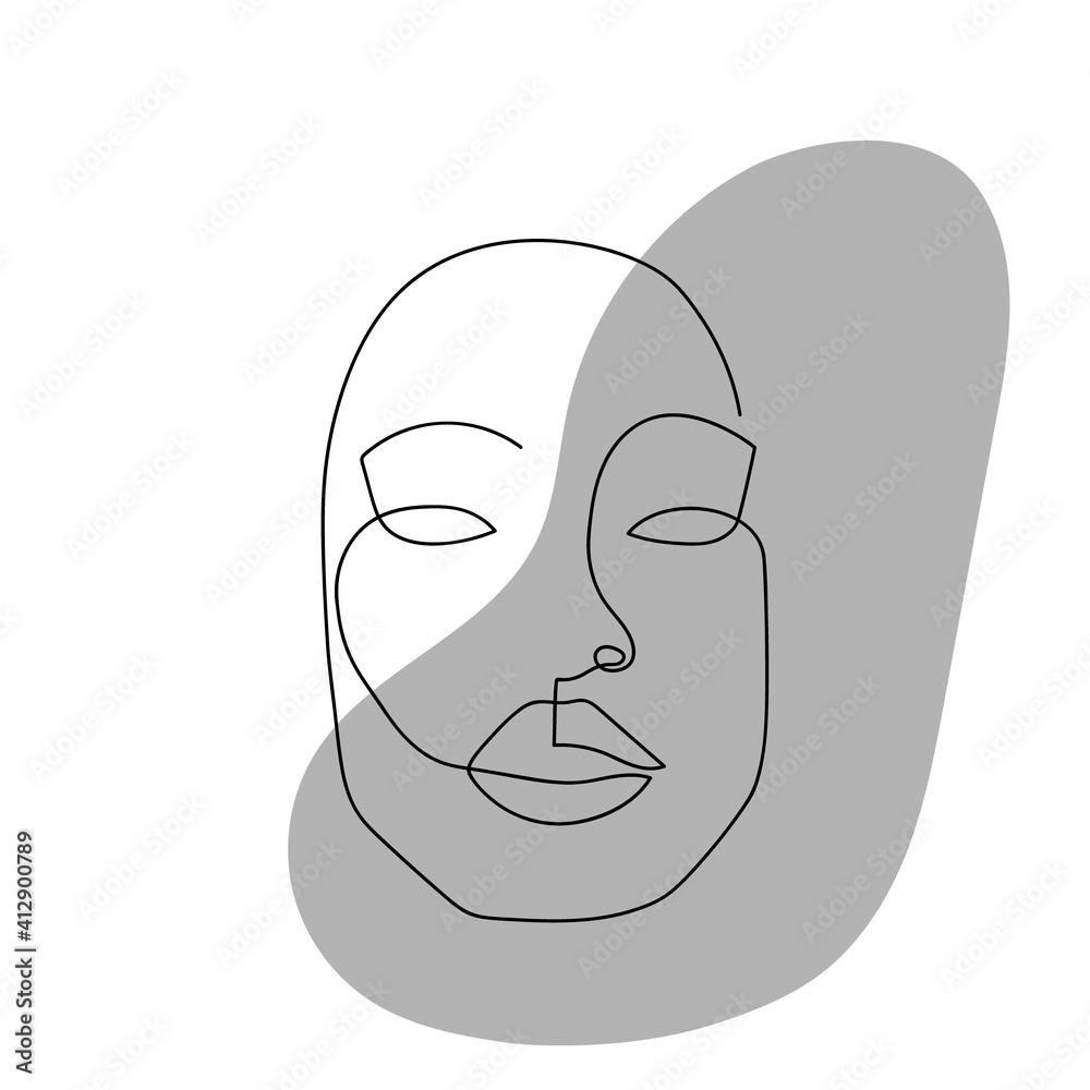 Continuous line abstract face. Contemporary unisexual portrait. Hand