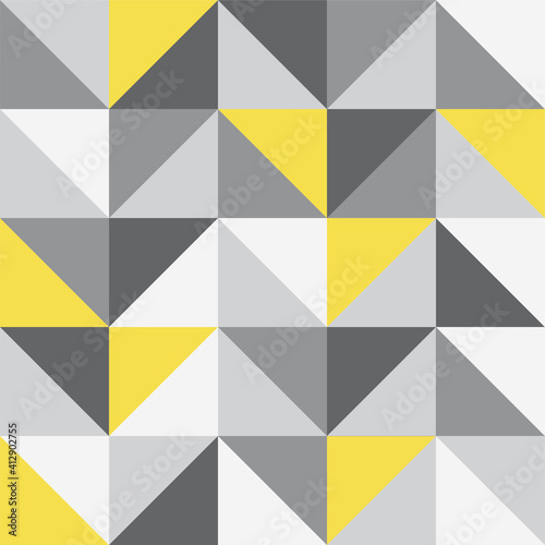 Triangle vector pattern. Fabric pattern design in trendy color 2021 ultimate grey, illuminating yellow.Gift wrap, print, geometric background for a card, pillow. Surface pattern design for home decor
