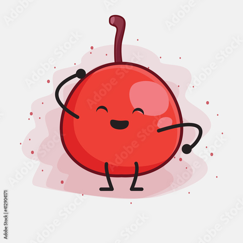 Hackberry Fruit Cute Character Illustration with simple face, hands and legs on isolated background