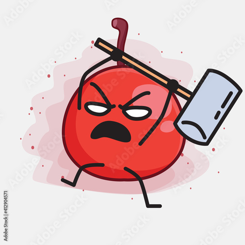 Hackberry Fruit Cute Character Illustration with simple face, hands and legs on isolated background