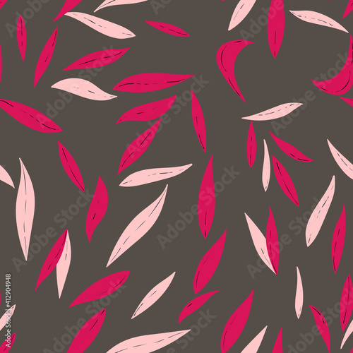 Floral seamless with hand drawn color leaves. Cute autumn background. Tropic purple branches. Modern floral compositions. Fashion vector stock illustration for wallpaper, fabric, textile