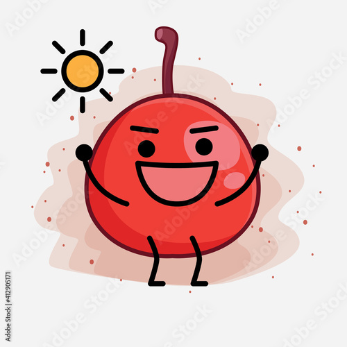 Hackberry Fruit Cute Character Illustration with simple face, hands and legs on isolated background