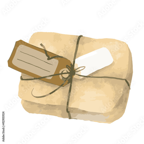 Box post mail isolated retro vintage style with a postcard