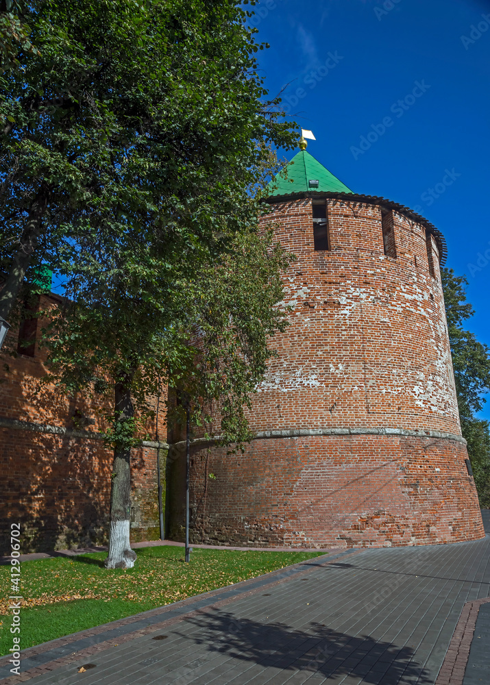 Gunpowder tower. Kremlin in the city of Nizhniy Novgorod, Russia.  Years of construction 1508 - 1511