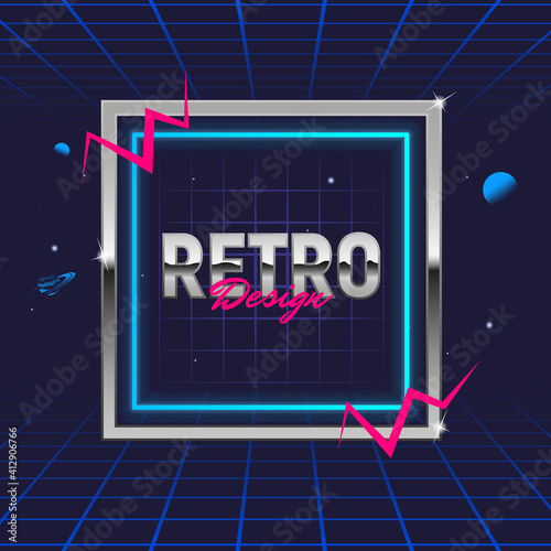 Retro 80's frame. Template for social media. Hipster design. Retro 80's logo for Night club, music album, invitation, banner, poster, cover. Print for t-shirt, tee. Vector illustration