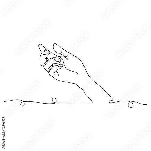 Continuous one line drawing silhouette of the hand. Vector illustration isolated on the white background.