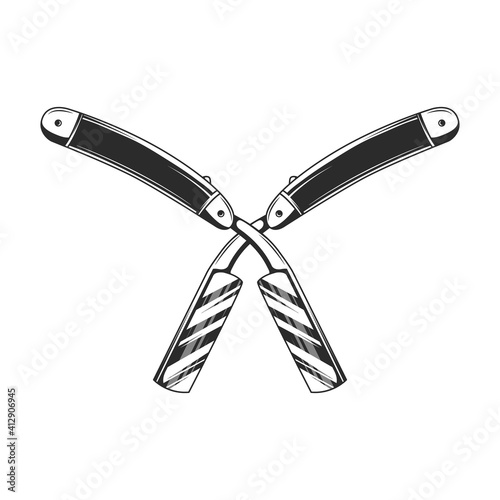 Straight Razor vintage icon isolated on white background. Barbershop icon, logo concept. Crossed straight razors isolated on white background. Vector illustration 