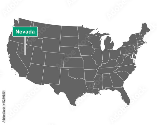 Nevada Ortsschild und Karte der USA