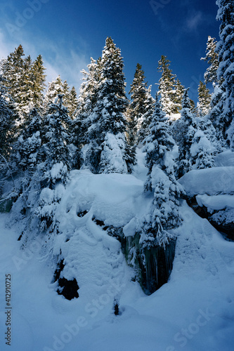 Images from the spruce forest along Hemningsdalen Valley up in the Totenåsen Hills, Norway, at winter.