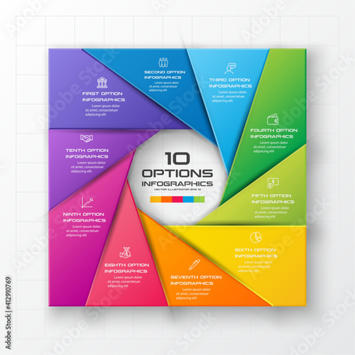 Wallpaper Mural Business infographics template 10 steps with square,Element for design invitations,Vector illustration. Torontodigital.ca