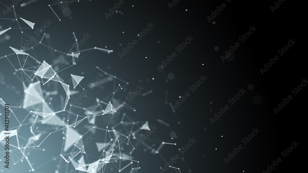 Fototapeta premium Abstract background with moving dots and lines. Network connection structure. Futuristic illustration. Digital technology design. 3d rendering.