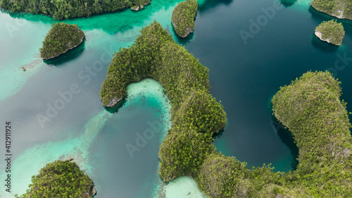 Bilde på lerret Aerial View Of Triton Bay In Raja Ampat Islands: Lagoon With Turquoise Water And Green Tropical Trees