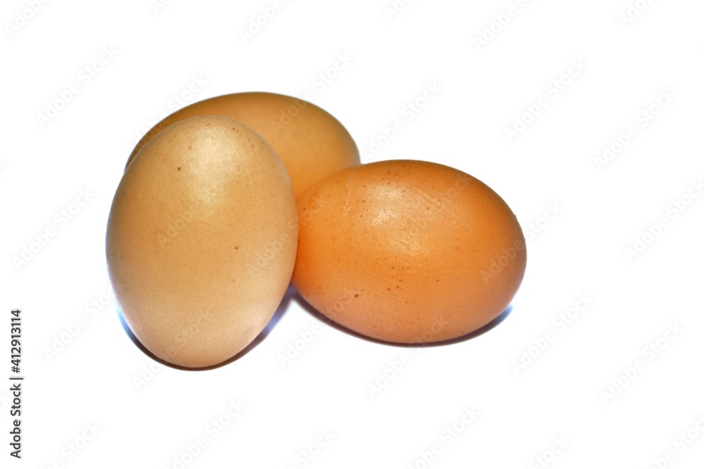 Close up of eggs on white background Close up of eggs on white background
