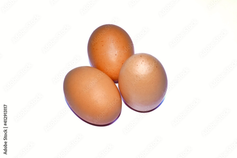 Close up of eggs on white background