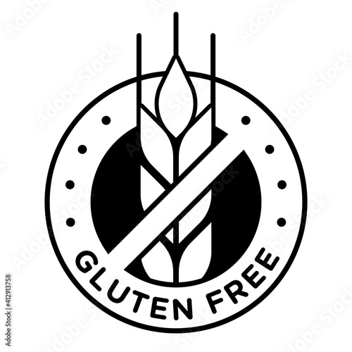 Isolated gluten free icon badge stamp for food packaging label. Allergen free.