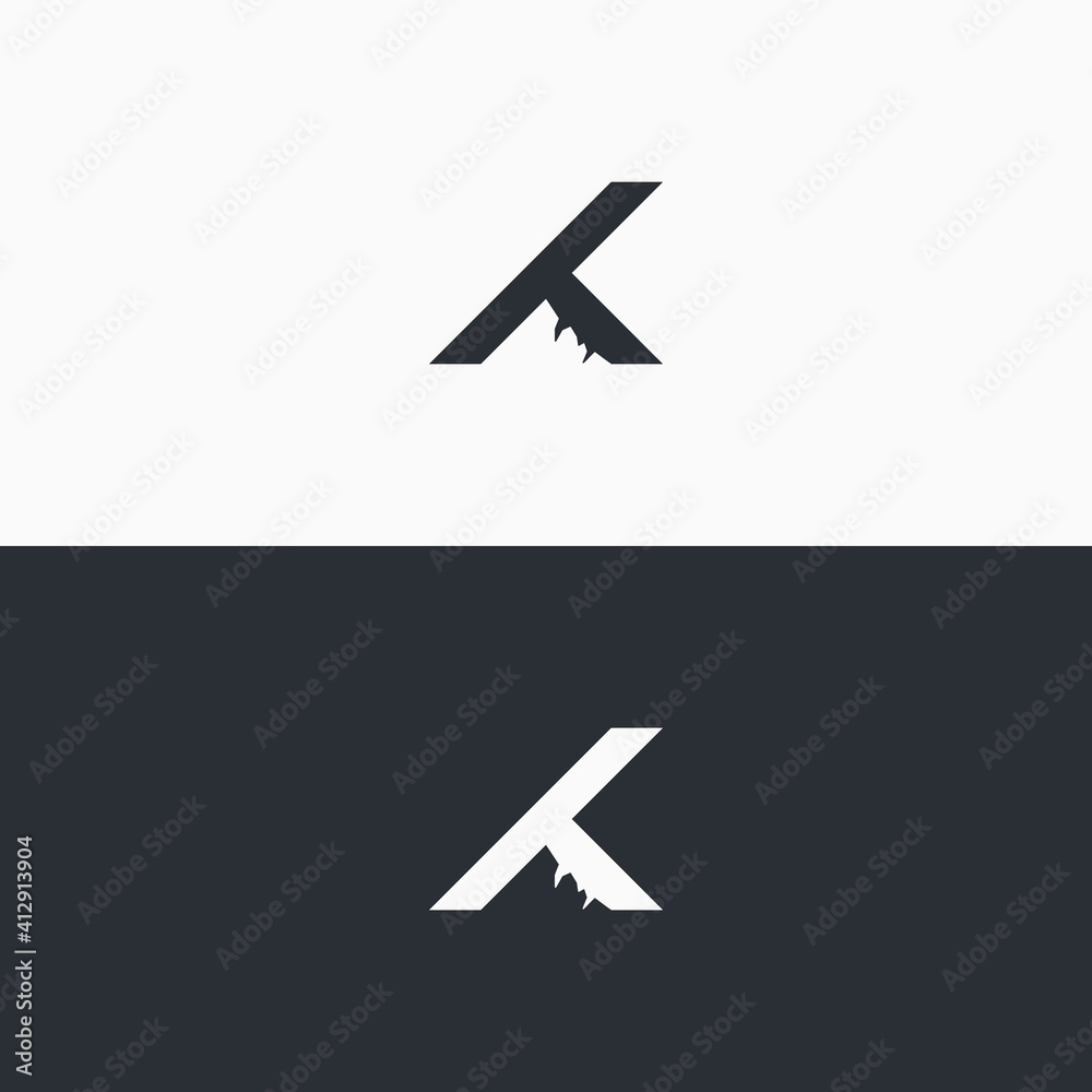 K mountain logo template, simple monogram icon mountain with initial K.