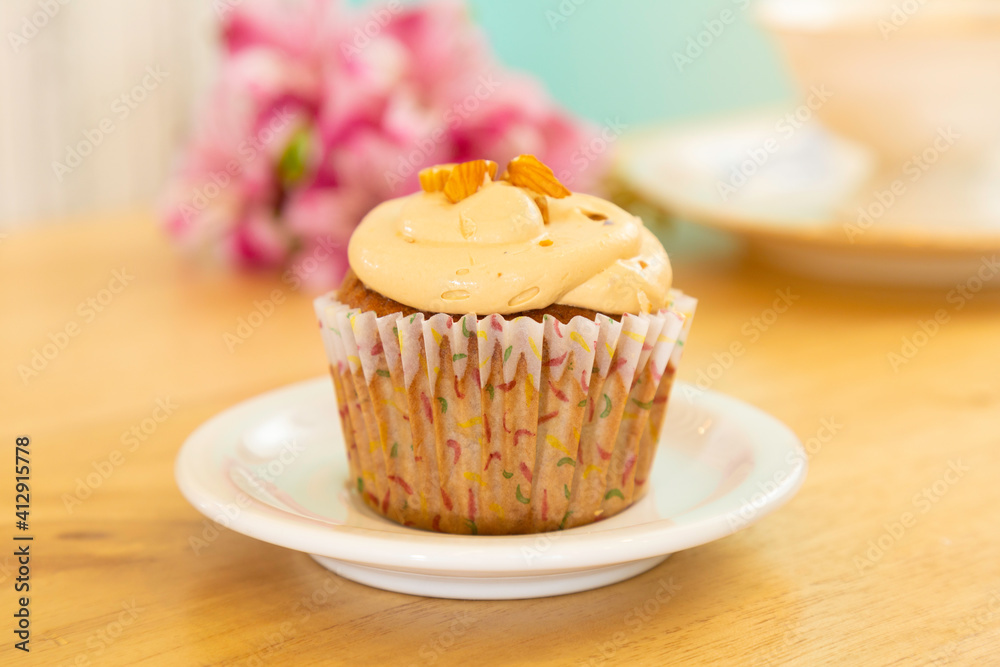Cupcake with tea time background Cupcake with tea time background