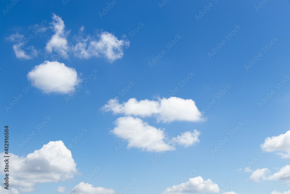 Clear blue color sky with white cloud background