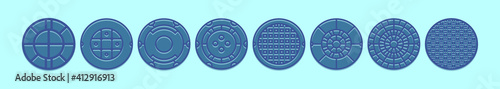 set of manhole cartoon icon design template with various models. vector illustration isolated on blue background