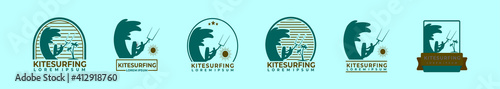 set of kite surfing logo cartoon icon design template with various models. vector illustration isolated on blue background