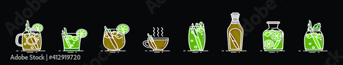 set of lemongrass drink cartoon icon design template with various models. vector illustration isolated on black background
