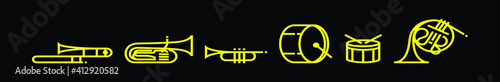 set of marching band cartoon icon design template with various models. vector illustration isolated on black background