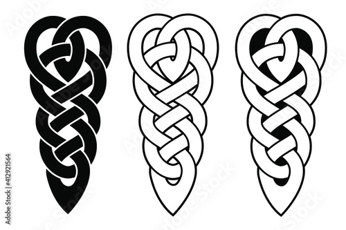 Celtic national ornament tattoo in the shape of a heart isolated on white background.