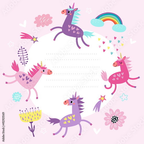    Background for text  frame with unicorns
