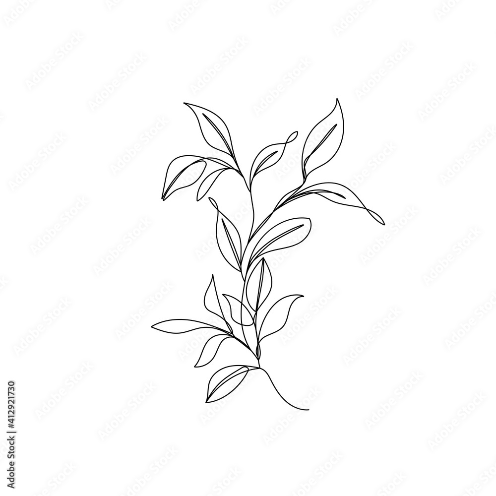 Naklejka premium Leaves Single Line Drawing. Continuous Line Drawing of Simple Flower Minimalist Style. Abstract Contemporary Design Template for Covers, t-Shirt Print, Postcard, Banner etc. Vector EPS 10.