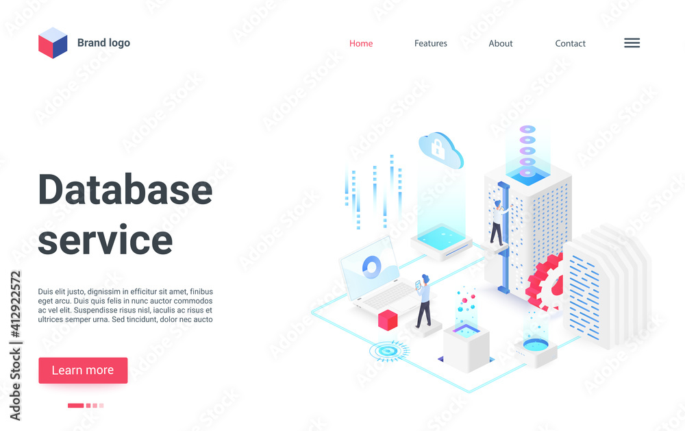 Database management service isometric vector illustration. Cartoon 3d admin programmer people work with laptop or hardware equipment, manage data information on computer disks or server landing page Database management service isometric vector illustration. Cartoon 3d admin programmer people work with laptop or hardware equipment, manage data information on computer disks or server landing page