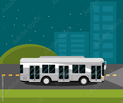 cityscape at night with bus public transportation