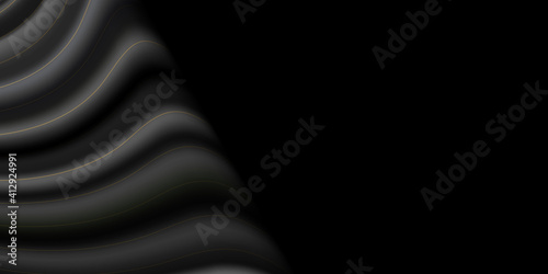 Smooth elegant black satin texture abstract background. Luxurious background design with golden lines. Black curtain background