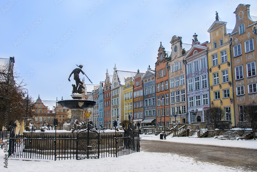 Neptune Fountain in the old town of Gdansk, Poland