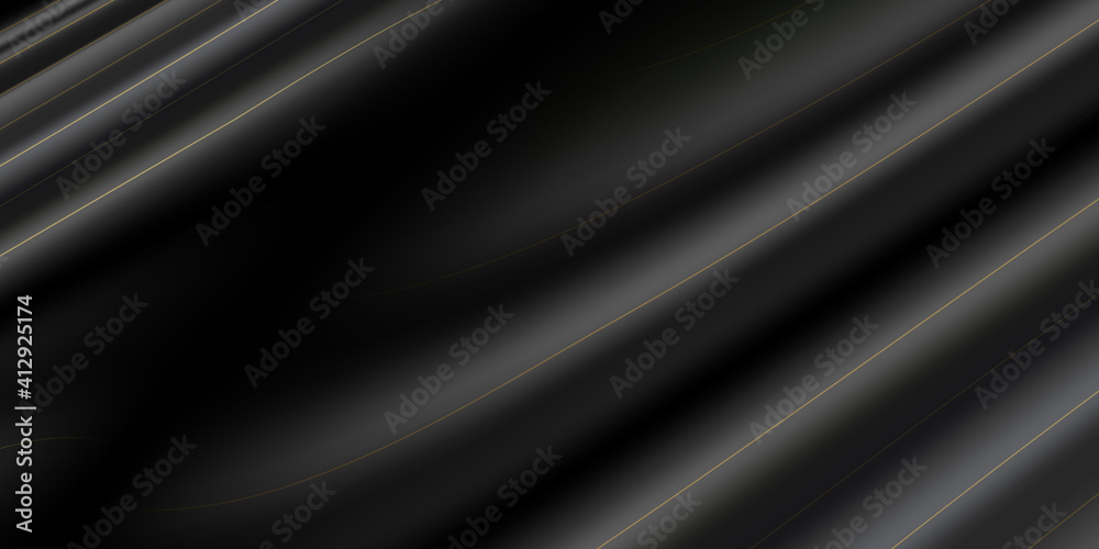 Obraz premium Satin black silk curtain with gold folds. Abstract background. Abstract black background with gold line. Abstract futuristic gold black light on black background