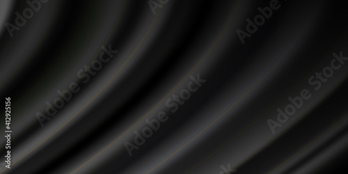 Satin black silk curtain with gold folds. Abstract background. Abstract black background with gold line. Abstract futuristic gold black light on black background