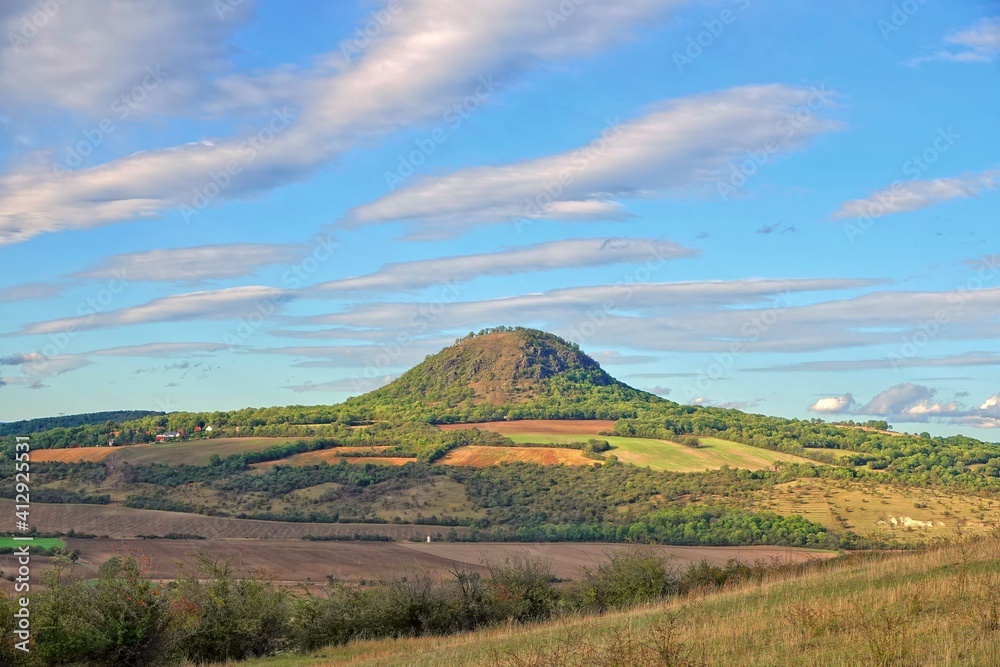 Milá hill, Czech Republic, on a sunny day.