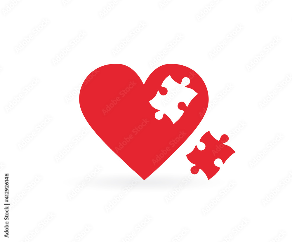 Heart icon. Pieces puzzle heart jigsaw valentine day.