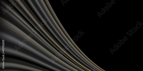 Black and gold luxury background.  Black curtain background with shiny golden lines