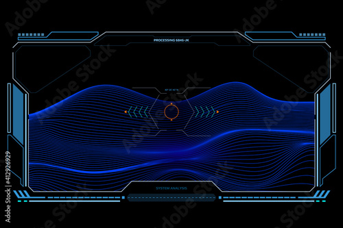 Futuristic Digital Mountain Wireframe Connection 3D Topographic Element. Vector HUD Interface Concept
Security System Monitoring.