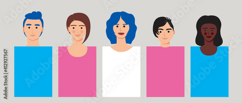 Transgender or non-binary people isolated as LGBTQ asexuality concept, flat vector stock illustration with face and head photo