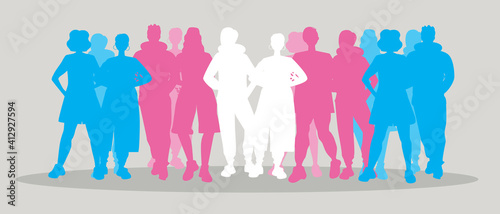 Transgender or non-binary people isolated as LGBTQ transgender concept, flat vector stock illustration with silhouettes