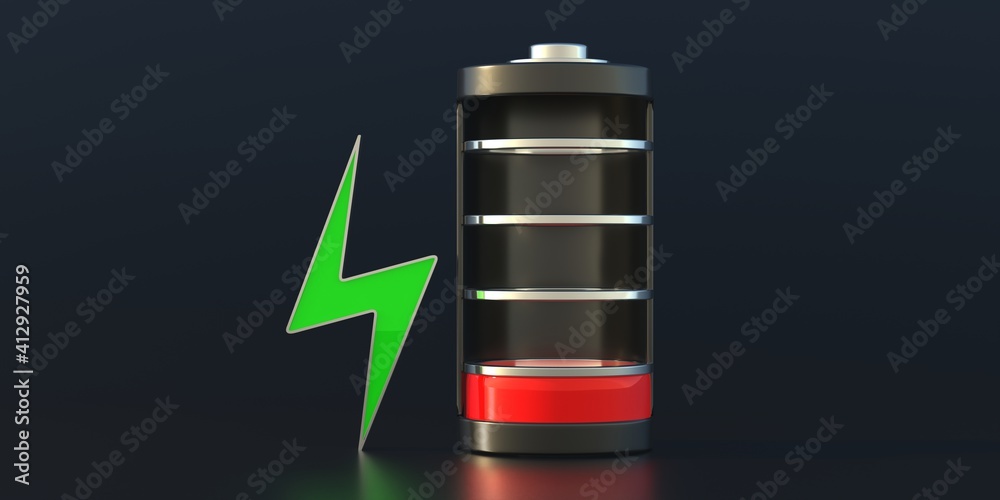 Battery empty loading. Power energy supply source concept, smartphone app symbol. 3d illustration Battery empty loading. Power energy supply source concept, smartphone app symbol. 3d illustration