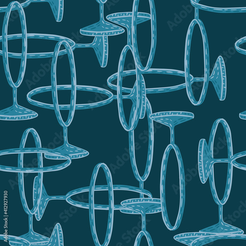 Abstract decorative seamless pattern in blue colors with circus ring ornament. Hand drawn backdrop.