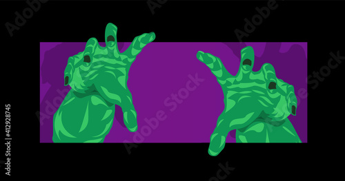 Frankenstein zombie hands for Halloween theme reaching out to grab you